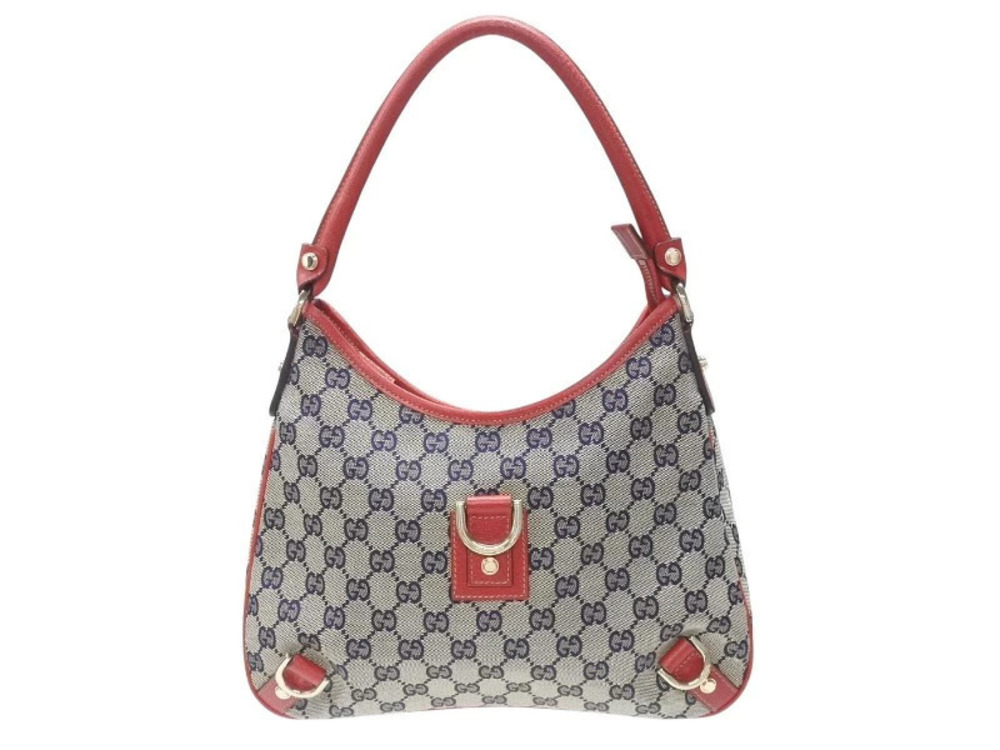 Gucci Hobo Bag Handbag GG Canvas Leather Red Brown